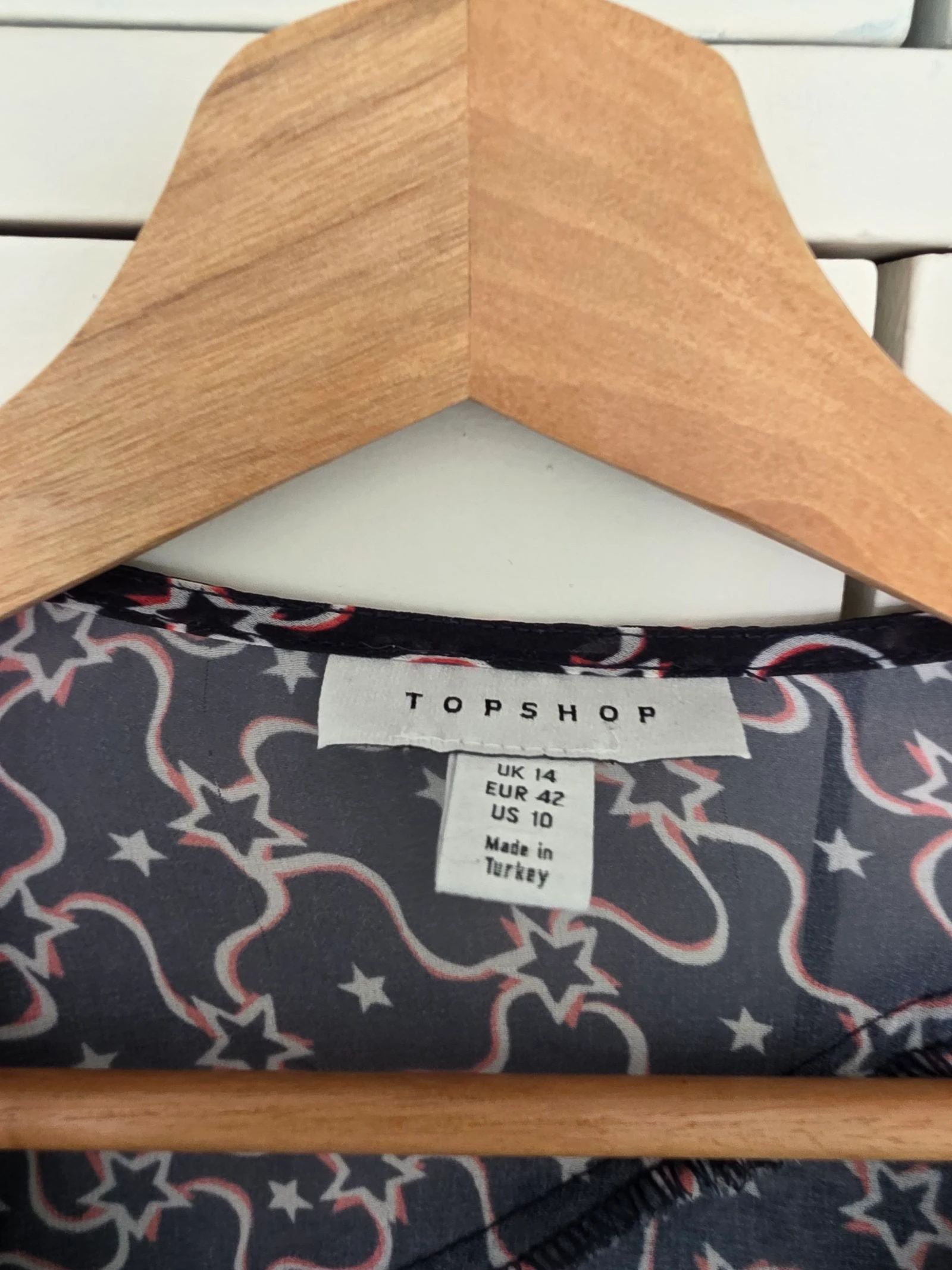 Asymmetric Ruffled Blue Red White Blouse | Topshop | Size 42 – photo 4